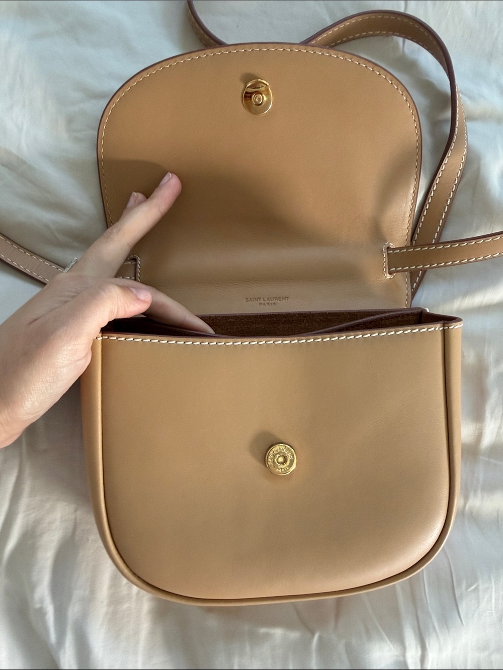 Saint Laurent Tan and Ivory Mini Saddle Bag with Gold YSL Hardware - Picture 7 of 7